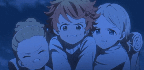 a group of three anime characters are looking at something