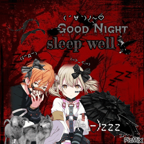 a poster that says good night sleep well with a couple of anime characters