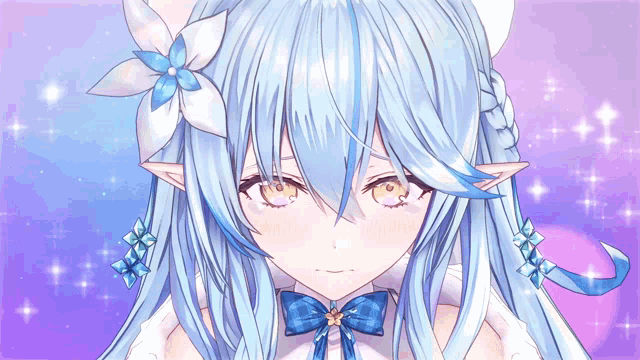 a close up of a anime girl with blue hair