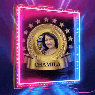 a picture of a woman in a circle with the name chamila on it