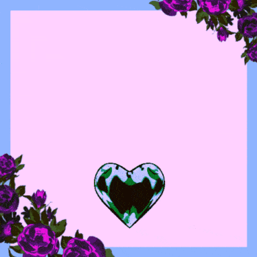 a heart with purple flowers in the background and arabic writing