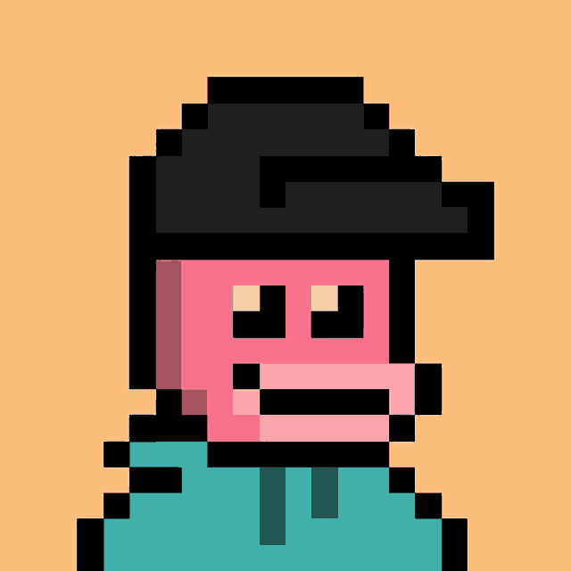 a pixel art drawing of a person with a black hat