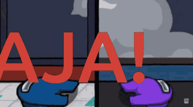 among us characters with the word aja written in red