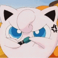 a close up of a cartoon character with an angry face