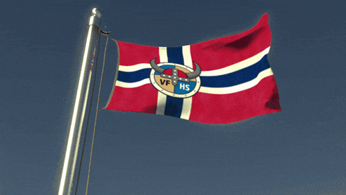 a red white and blue flag with a vf hs logo on it