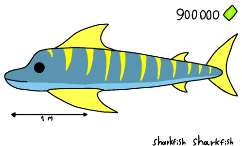 a drawing of a sharkfish with the number 900 000 on the bottom