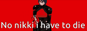 a pixel art of a woman with the words " no nikki have to die " above her