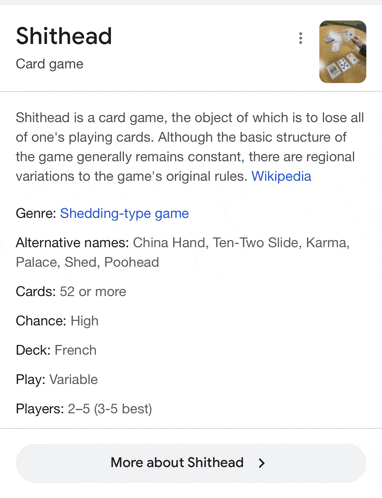 a screenshot of a card game called shithead on wikipedia