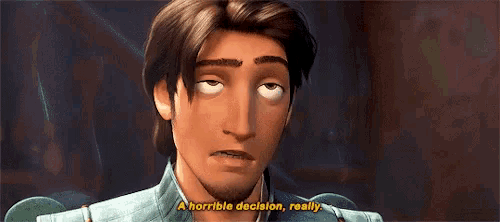 a close up of a man 's face with the words a horrible decision really above him