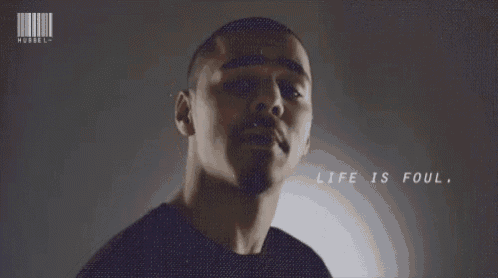 a man with the words life is foul on the bottom right
