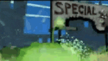 a pixel art of a sign that says special on it .