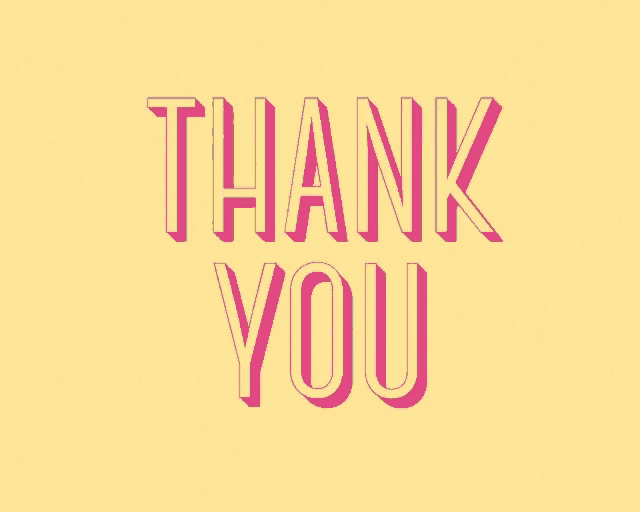 a yellow background with the words thank you in pink