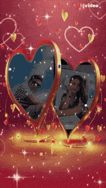 a picture of a man and a woman in a heart shaped frame with mvideo written on the bottom