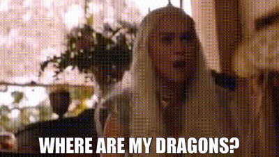 a woman with long white hair is screaming and asking where are my dragons .