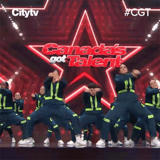 a group of firefighters are performing on a stage with the words canada 's got talent behind them