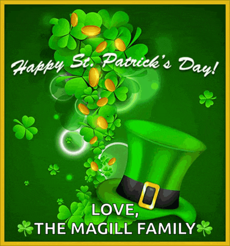 a greeting card for st. patrick 's day with a leprechaun hat and clovers