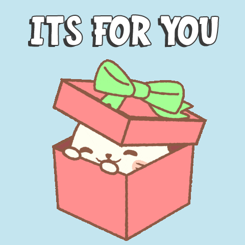 a cartoon of a seal in a gift box with the words " its for you "