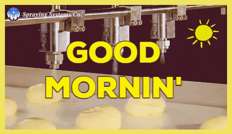 a sign that says " good mornin " with a sun in the background