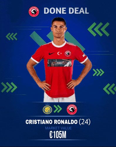 a poster for cristiano ronaldo shows him in a red jersey