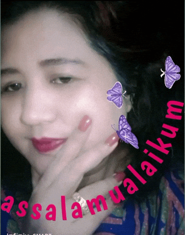 a picture of a woman with purple butterflies and the words assalamualaikum
