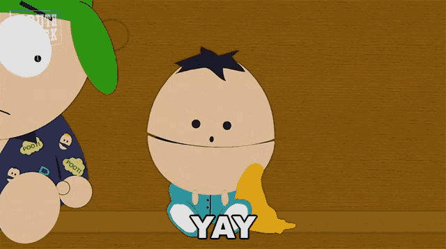 a cartoon character from south park sitting on a table