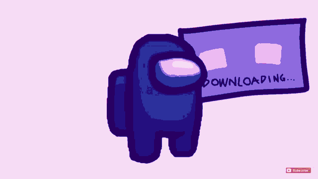 a green among us character is standing in front of a sign that says ownloading