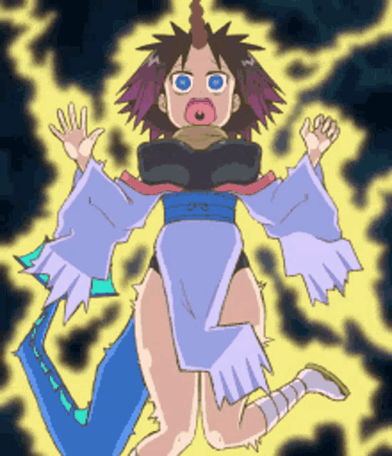 a cartoon drawing of a girl with a huge breast standing next to a dragon