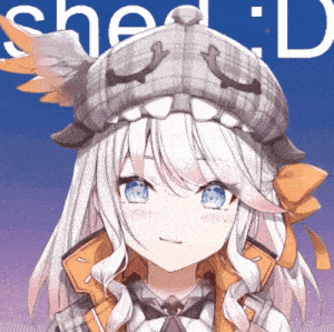 a girl with white hair and blue eyes is wearing a plaid hat with wings on it