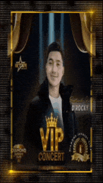 a poster for a vip concert shows a man in a black jacket