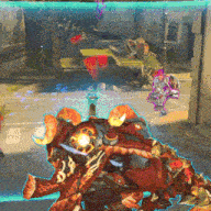 a video game screen shows a monster with horns and a yellow light on its head