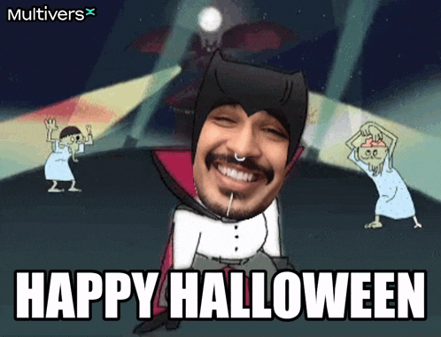a cartoon of a man in a vampire costume and the words happy halloween