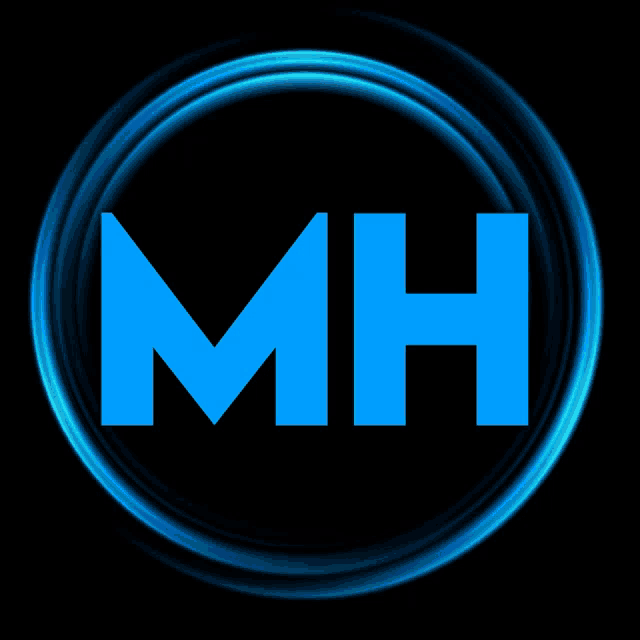 a blue logo that says mh in a blue circle
