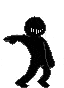 a black and white silhouette of a person dancing with their arm outstretched .
