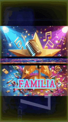 a picture of a microphone and a star with the word familia on the bottom