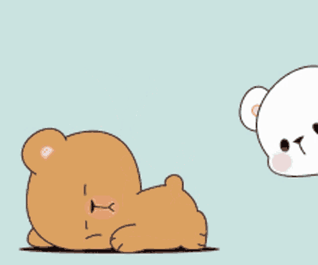 a panda bear standing next to a white bear laying on top of a brown bear