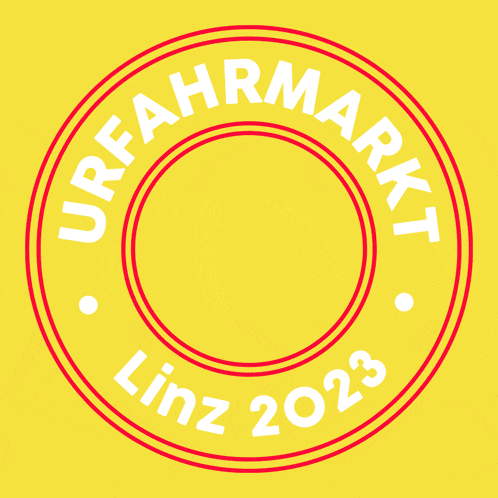 urfahrmarkt linz 2023 is stamped on a bright yellow background