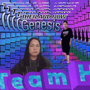 a poster that says " then and now genesis " on the top
