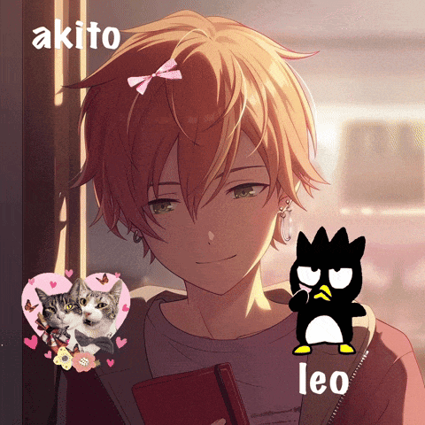 a boy with a bow in his hair is next to a cat and a bad bad bad penguin