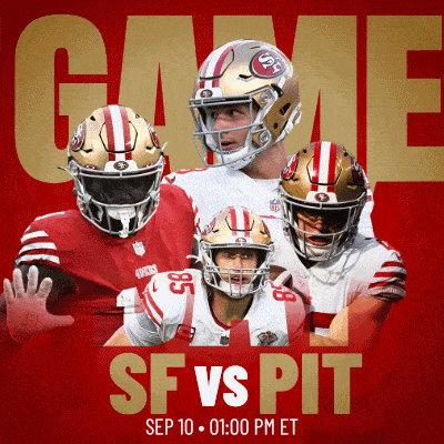 a poster for a football game between the 49ers and pit