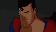 a close up of a cartoon character 's face with a serious expression .
