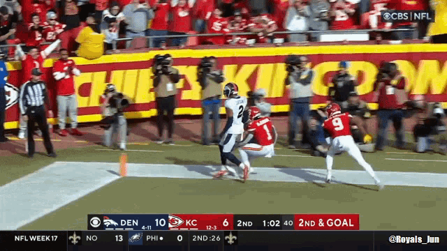 a football game between the denver broncos and the kansas city chiefs is underway