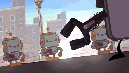 a cartoon drawing of a robot with the letter x on his head