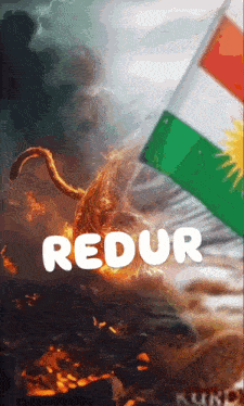 the word redur is on a poster with a flag