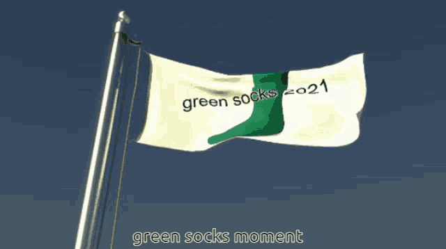 a white flag with a green socks on it