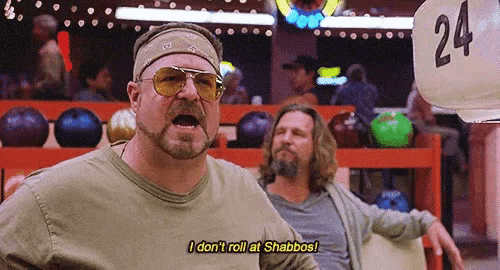 a man in a bowling alley says i don t roll at shabbos