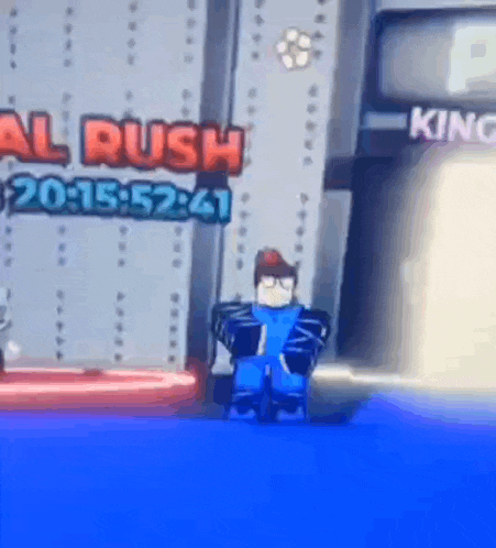 a video game character is standing in front of a sign that says king