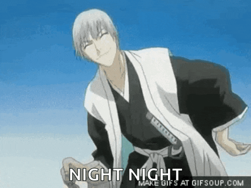 a gif of a samurai says night night