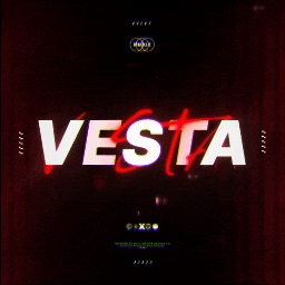 the word vesta is on a dark background