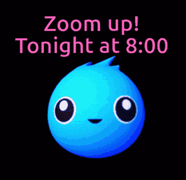 a blue ball with pink hearts and the words zoom up tonight at 8:00 above it