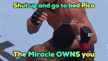 a man in a boxing ring with the words " shut up and go to bed pico the miracle owns you "